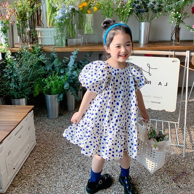 Đầm Công Chúa Tay Ngắn Phồng Họa Tiết Chấm Bi Dễ Thương Thời Trang Mùa Hè Phong Cách Hàn Quốc Dành Cho Bé Gái