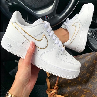 Giày AF1 trắng viền vàng, Giày air force 1 gold of white Full box bill tặng dây
