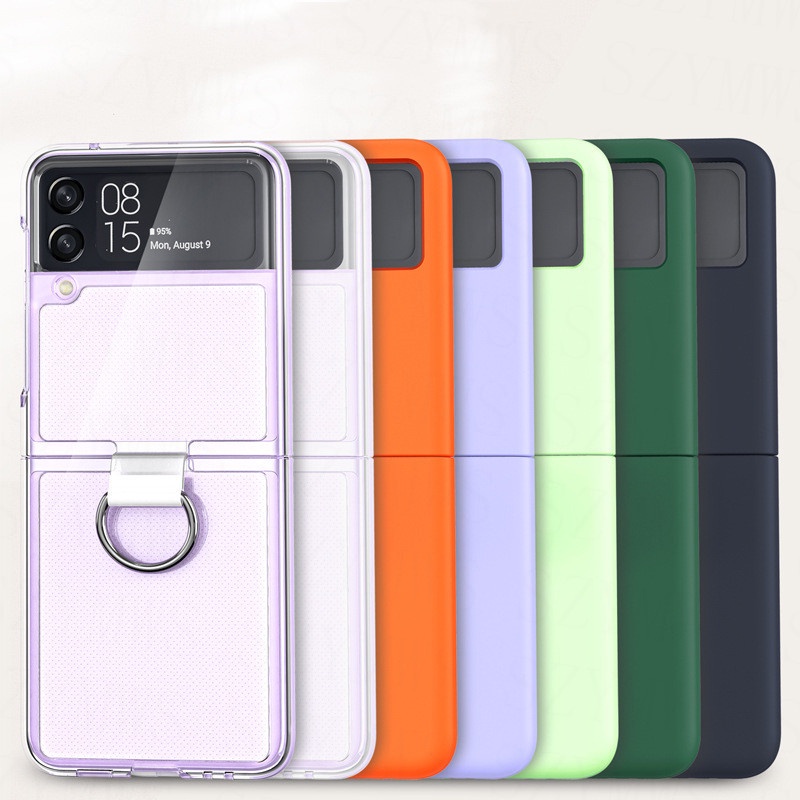 Ốp Điện Thoại Trong Suốt Dạng Nhám Có Vòng Nhẫn Giá Đỡ Cho Samsung Galaxy Z Flip 3 4 5G Samsung Z Flip 4 3