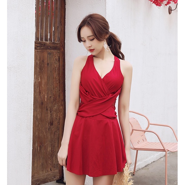 Bộ đồ bơi nữ liền dáng váy thun lạnh đẹp đệm dày tôn eo tôn dáng