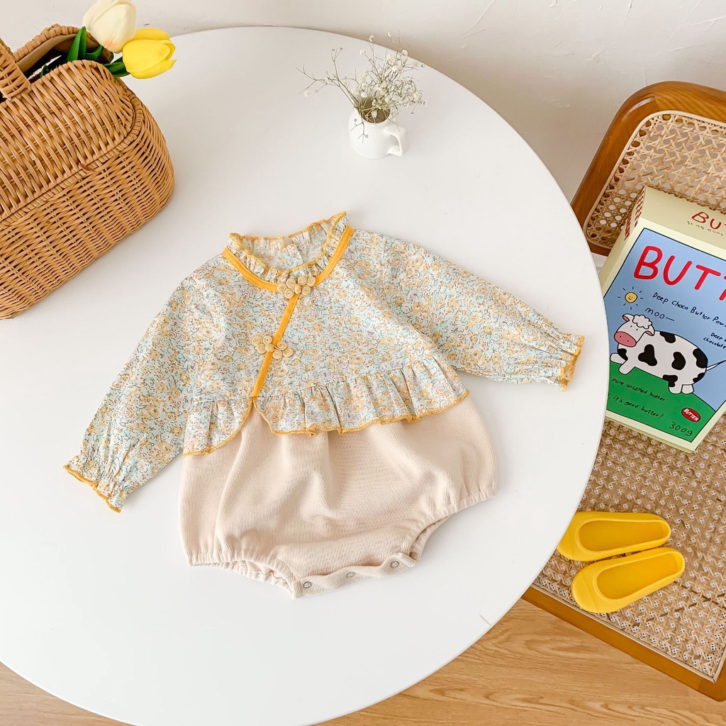 Mới Áo Liền Quần In Hoa Cho Bé Gái
