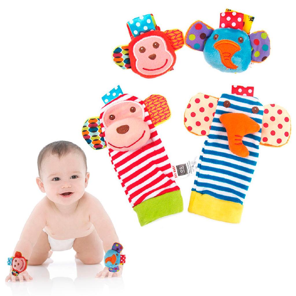 4 Pcs/Set Baby Socks Infant Baby Rattles Stuffed Toys Socks