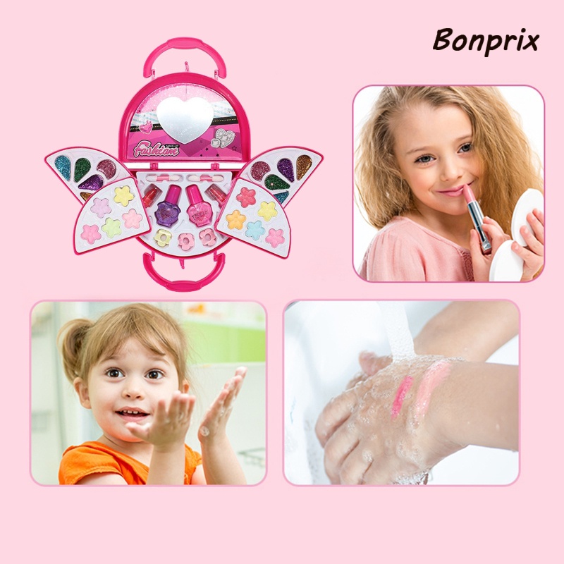 [Hàng mới về] Bộ mỹ phẩm đồ chơi bảng phấn mắt kem lót sơn móng tay son môi rửa được không độc hại có gương cho bé gái