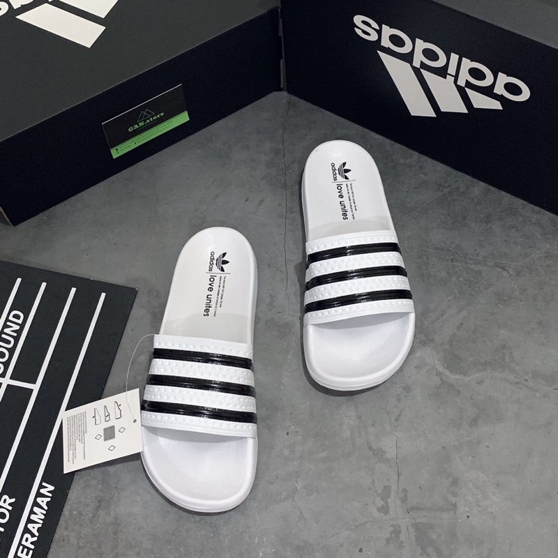 DÉP ADIDAS Adilette Trắng 3 Sọc Đen - Dép Siêu Nhẹ Full Box