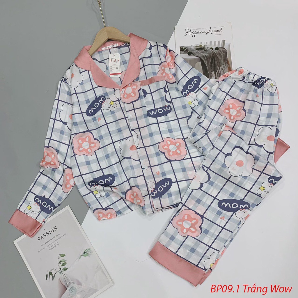 Bộ Lụa Mặc Nhà Quần Dài Áo Dài Cổ Sen Pijama Đồ Ngủ - BP09.2 - Babi mama