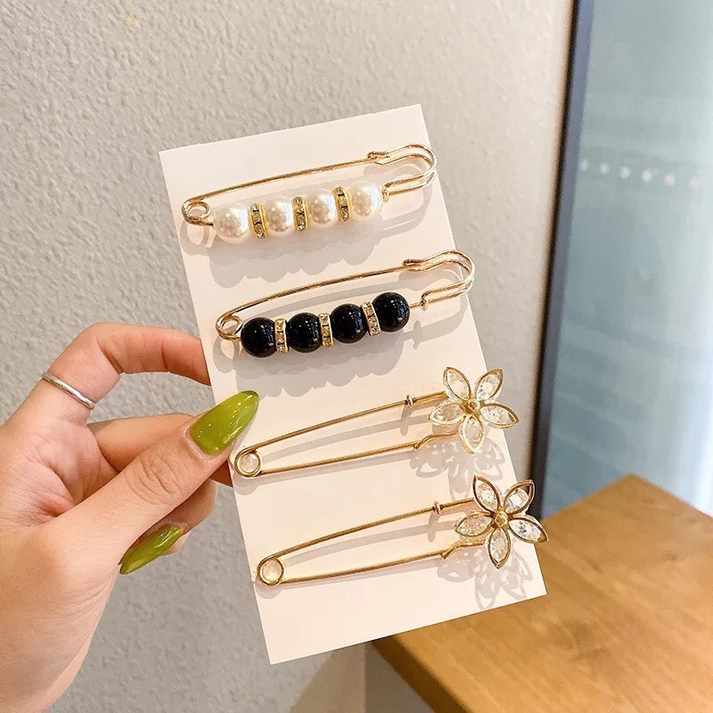 Ghim cài áo tạo hình hoa đính ngọc trai thời trang