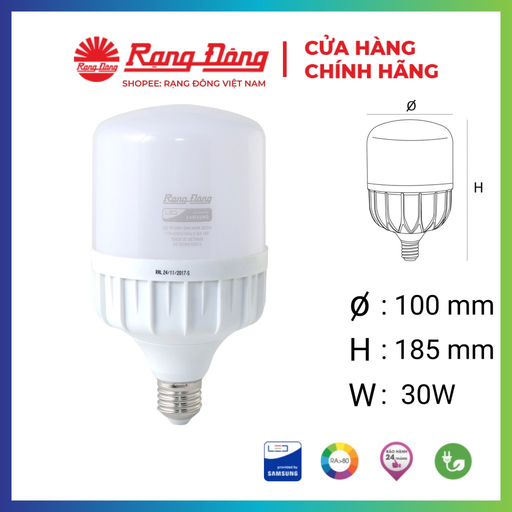 Bóng đèn Led Rạng Đông 20w 30w 40w 50w 60w 80w siêu sáng tiết kiệm ĐIỆN , LED BULB trụ bảo hành chính hãng 06 tháng