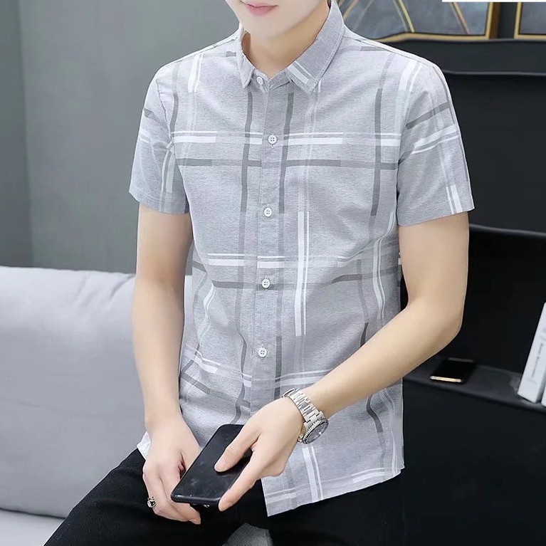 Sơ Mi Nam Tay Ngắn Họa Tiết Kẻ Lưới Thời Trang Mới