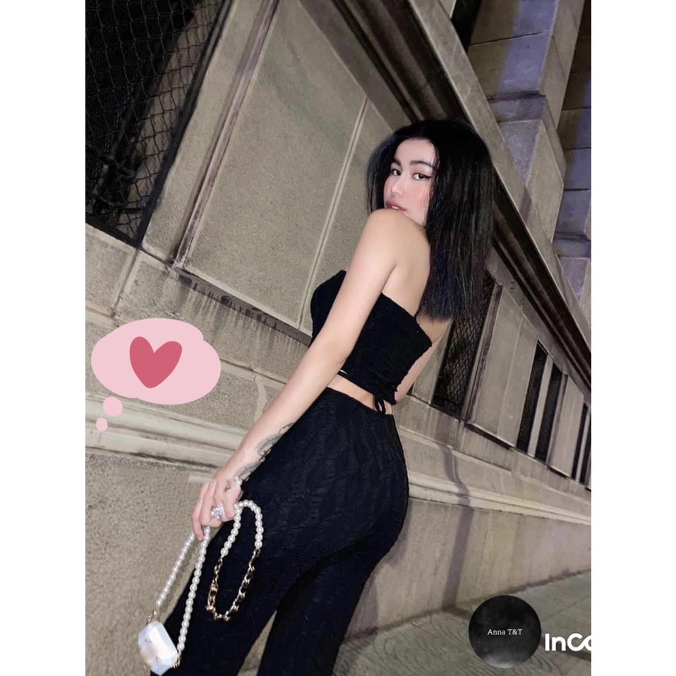 Sét đồ bộ nữ gân nổi 3 màu sang trọng áo dây chéo kèm quần tôn dáng cá tính