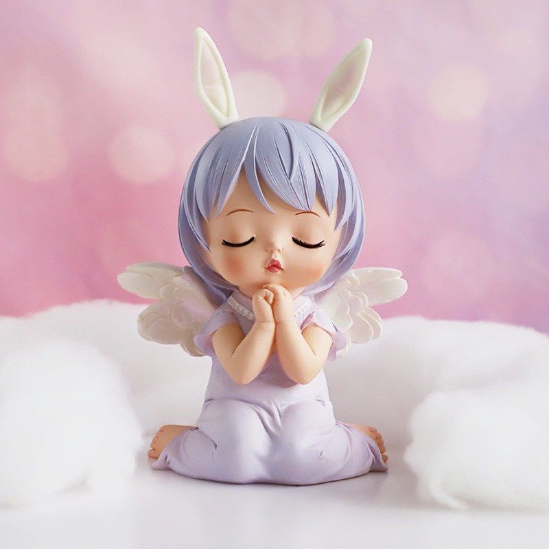 Em bé thiên thần tai thỏ trang trí bánh kem, mô hình đồ chơi cho bé