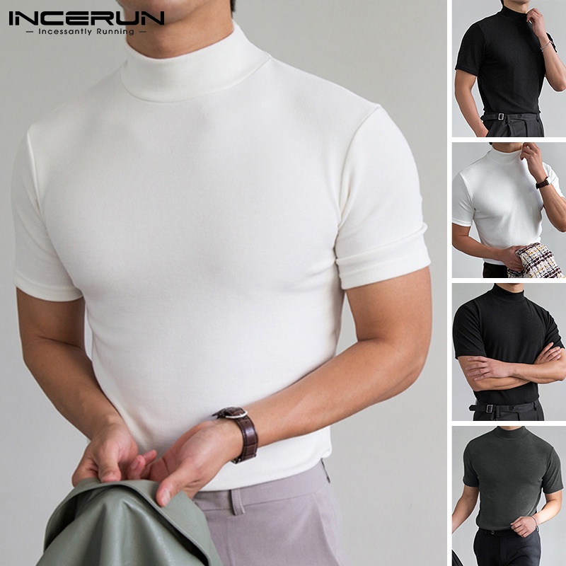 Áo thun INCERUN tay ngắn cổ cao thời trang dành cho nam