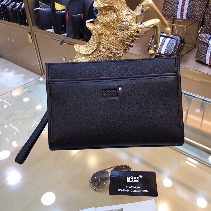 Clutch da thật cao cấp thương hiệu Montblanc mày đen trơn thời trang cho nam