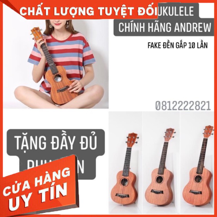 Đàn Ukulele Andrew concert lá lúa - tặng đầy đủ phụ kiện
