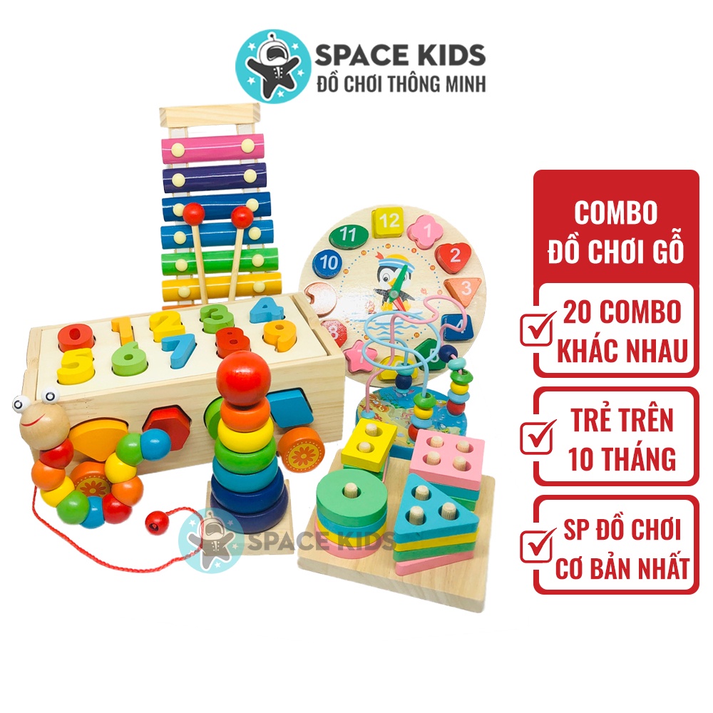 Đồ chơi gỗ thông minh cho bé, Combo 4-7 món đồ chơi gỗ Montessori cho bé từ  1-2-3-4 tuổi phát triển trí tuệ - Đồ chơi học tập cơ bản