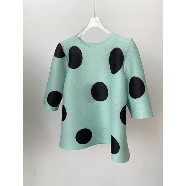 Áo Thun Cổ Tròn Tay Lửng Dáng Rộng Họa Tiết Chấm Bi Phong Cách Nhật Bản Thời Trang Mùa Hè 2022 Cho Nữ