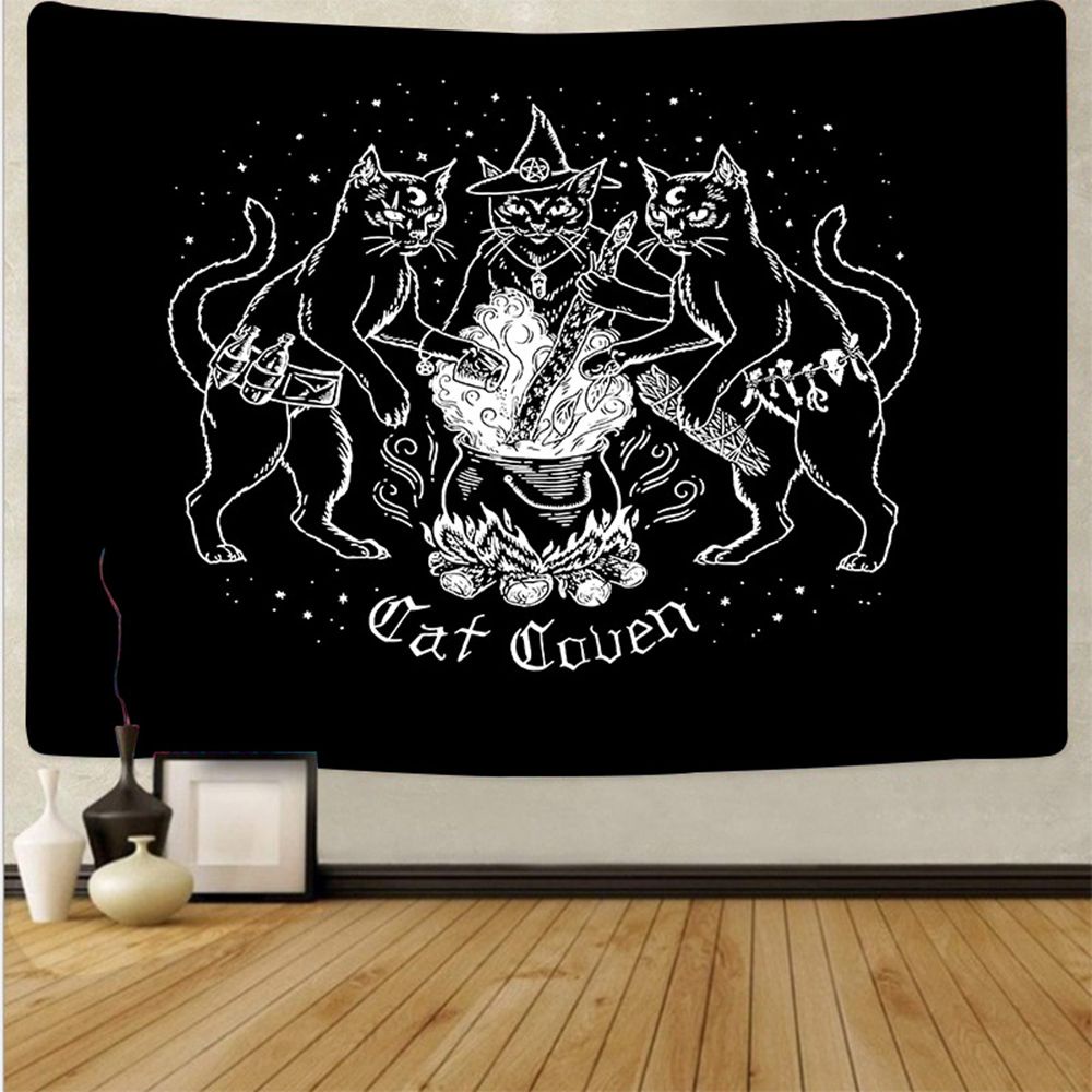 Thảm Treo Tường Trang Trí Họa Tiết Mèo Đen Độc Đáo 95*73cm