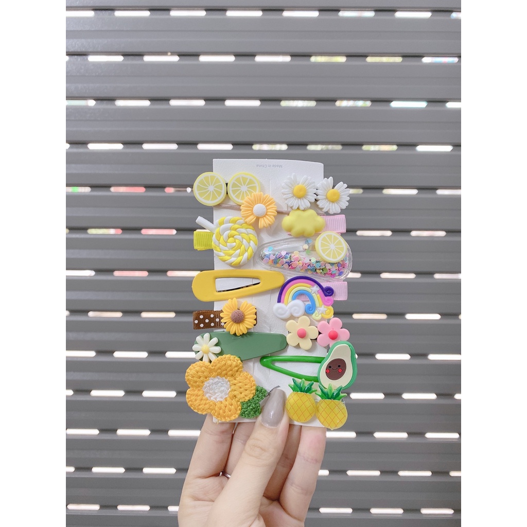 Set Kẹp Tóc 14 Món Nhiều Hình Kute Cho Bé Gái siêu cute, dễ thương
