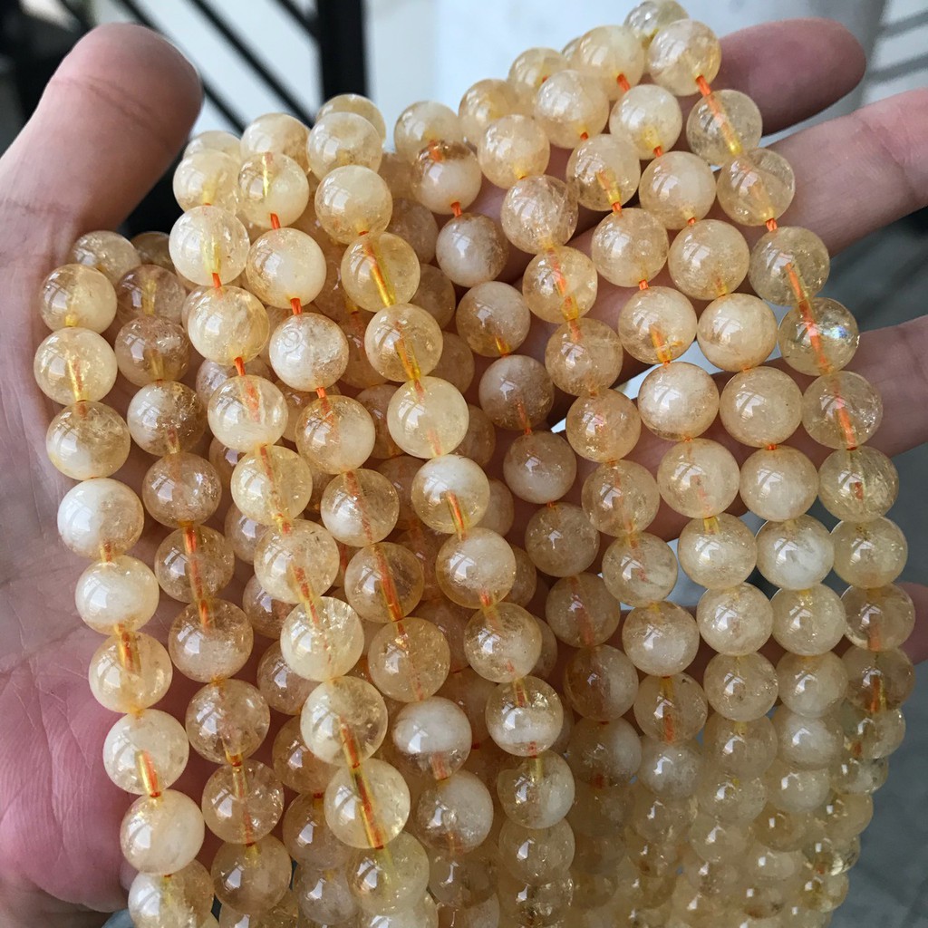 Hạt tròn pha lê vàng tự nhiên Citrine hạt tròn bán hoàn thiện hạt rời tự nhiên