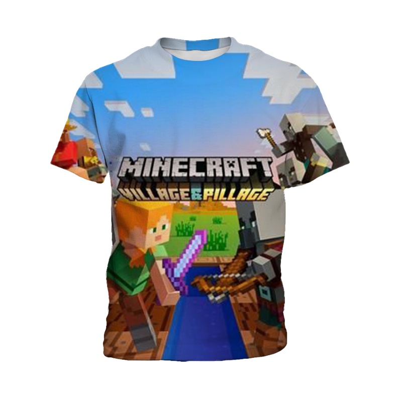 Áo Minecraft Thun Chui Đầu In Hình Game MC Sandbox Thời Trang Dành Cho Bé Trai