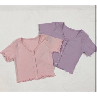 Áo croptop 2 màu pastel tím/hồng