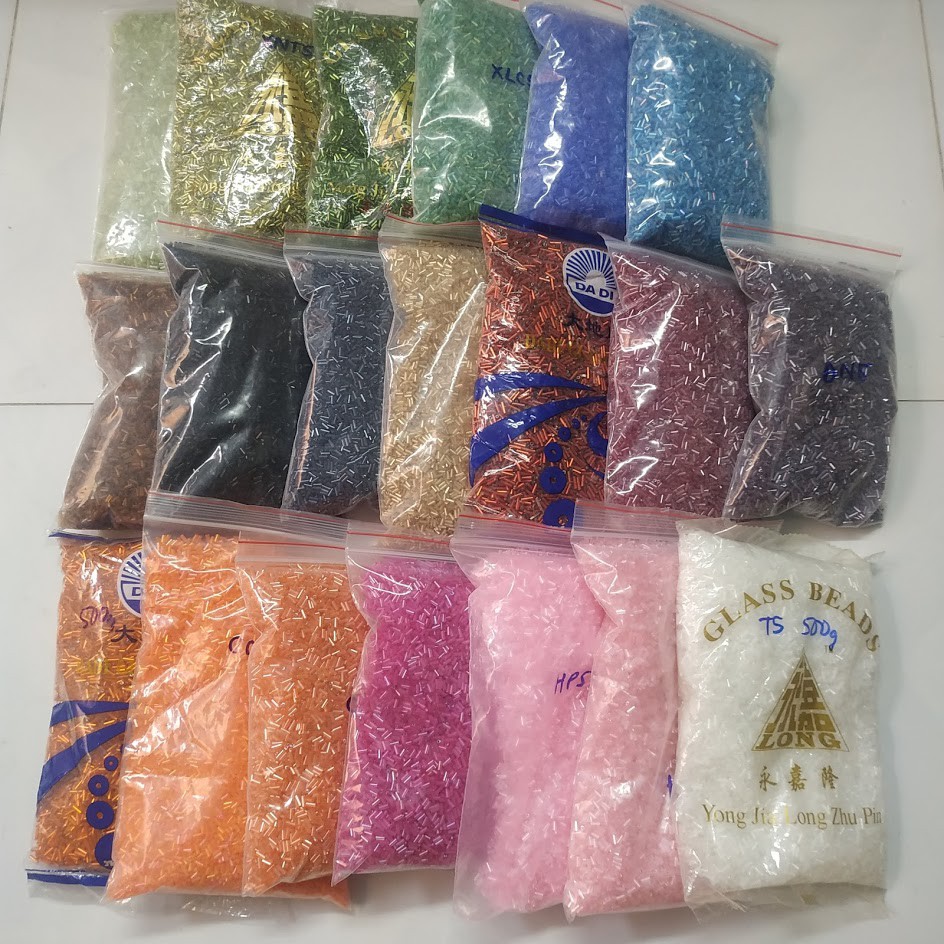 Gói 450g hạt cườm khúc/ ống (túi zip) - Nguyên liệu handmade, kết áo gói lớn tiết kiệm