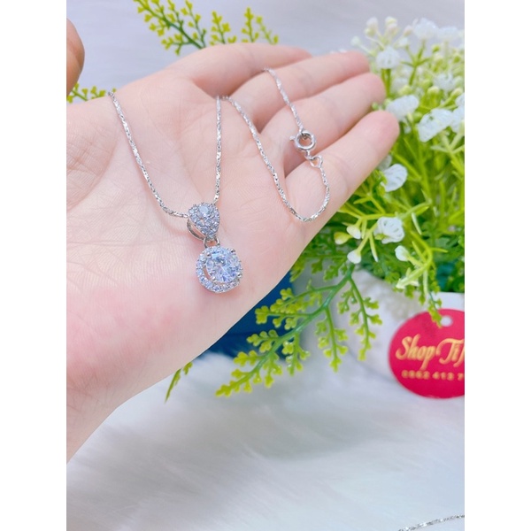 Dây chuyền nữ mặt đá trắng dát bạch kim cao cấp mẫu mới cực đẹp cực sang