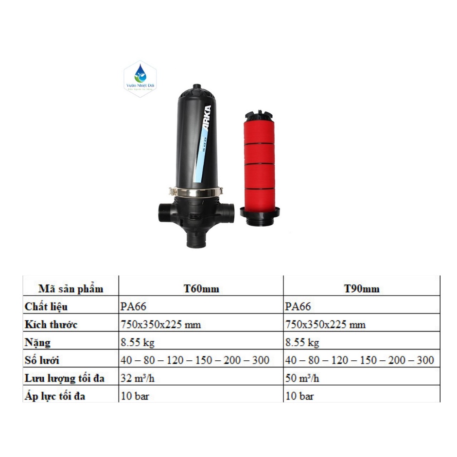 Lọc Tưới Nhỏ Giọt Arka 2'' chữ T  phi 60mm - 90mm - BH 1 năm