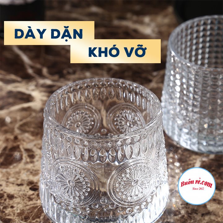 Bộ 6 cốc thủy tinh đế lồi xoay 360 độ kèm hộp sang trọng - Ly rượu, ly thuỷ tinh họa tiết hiện đại 01539