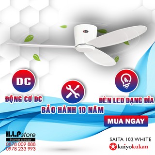 Quạt trần trang trí Nhật Kaiyokukan SAITA 102 WHITE, động cơ DC 6 số tiết kiệm điện, cho phòng khách-ngủ-ăn