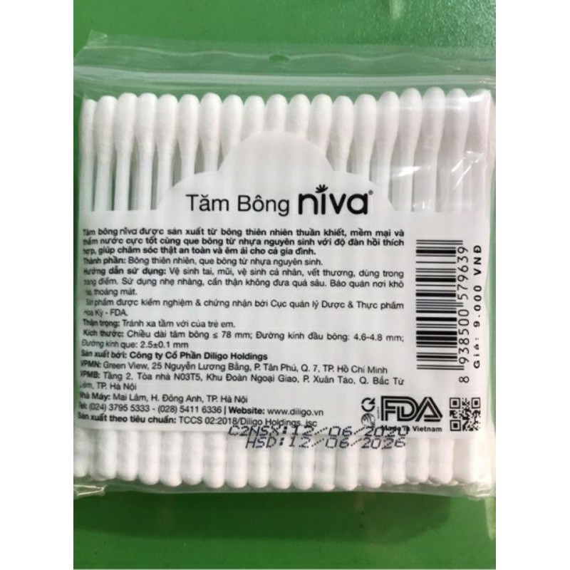 100 Que Bông Tăm Người Lớn Kháng Khuẩn Cao Cấp Niva