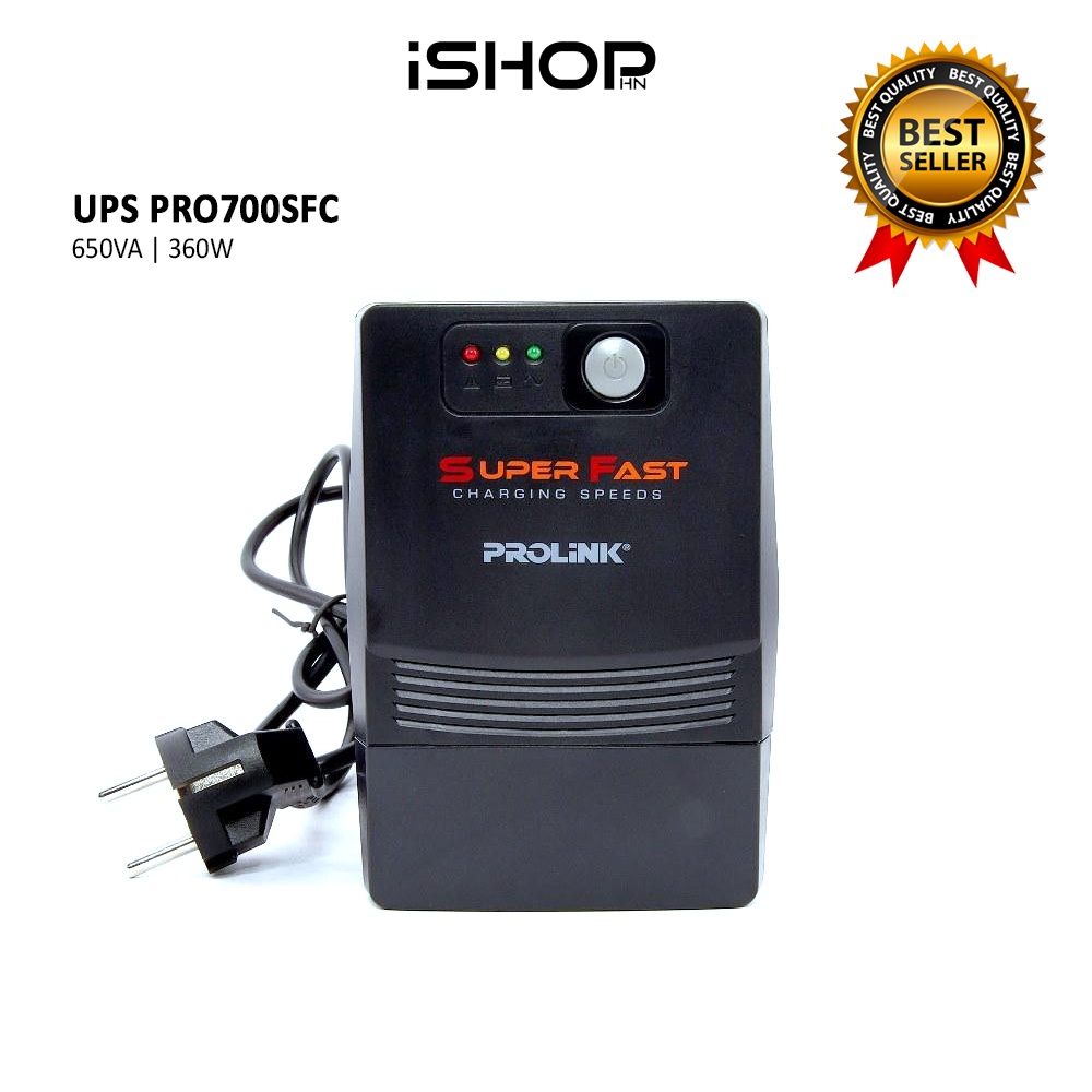 Bộ lưu điện UPS Prolink PRO700SFC, 650VA, 360W, sạc siêu nhanh, ổn định dòng điện, dùng cho PC, Wifi, Camera,...