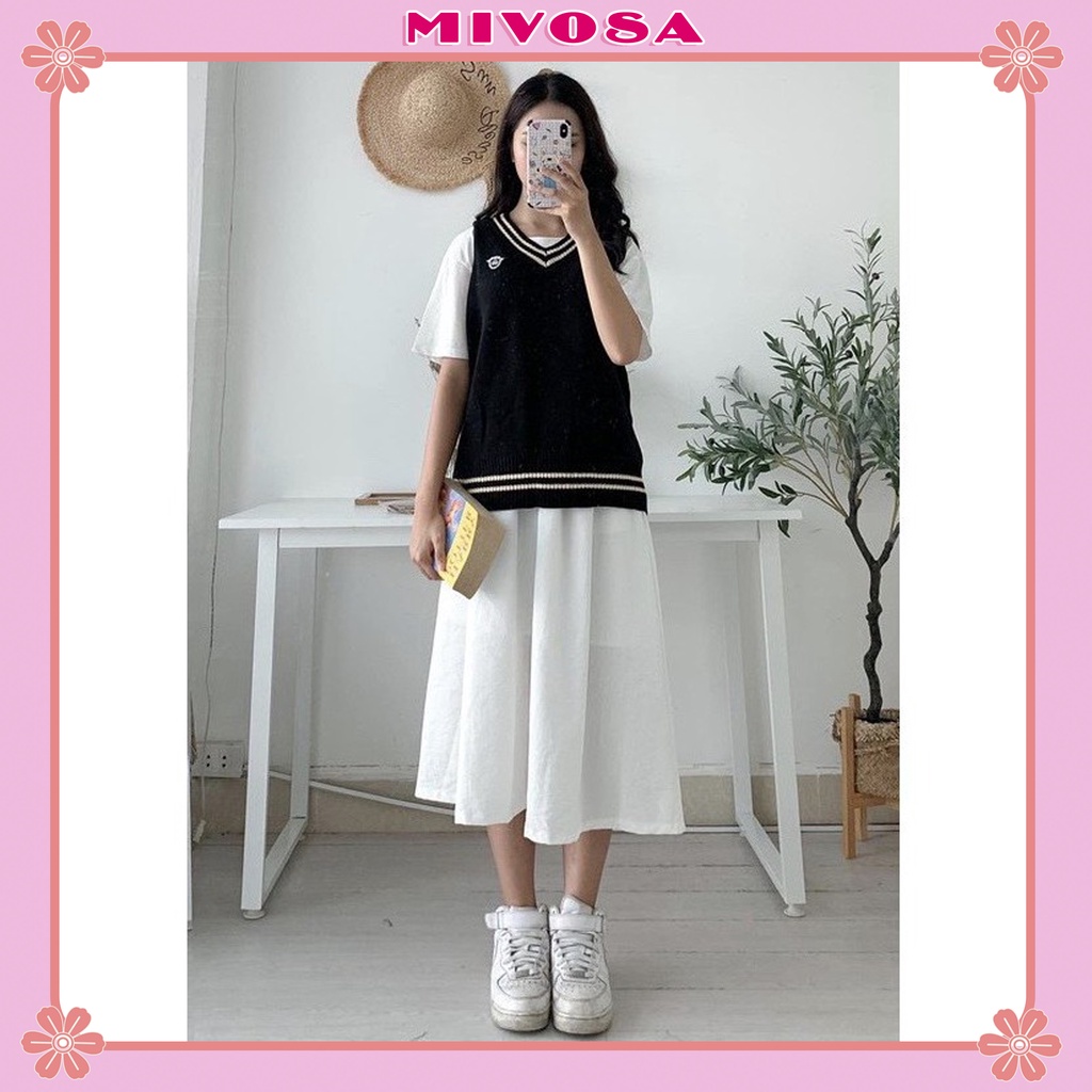 Chân váy đũi học sinh unisex chân váy xòe dáng dài ulzzang nữ MIVOSA CV014