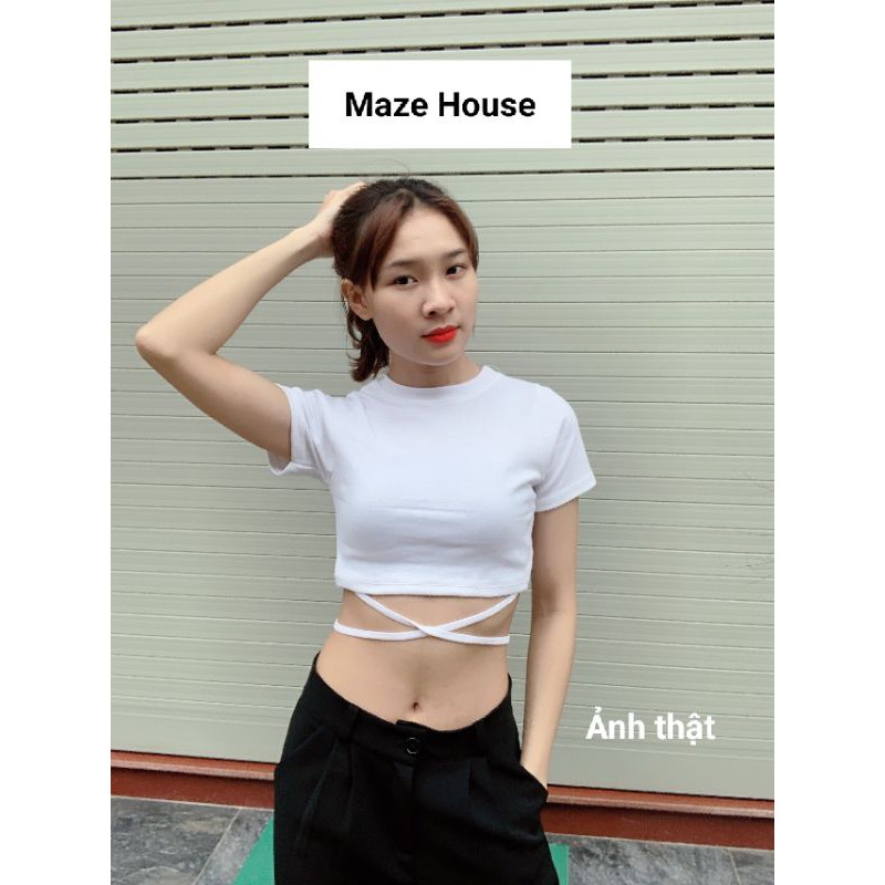 Áo croptop dây buộc bụng Freeship Áo thun croptop cột dây eo chất liệu Borip siêu mềm mịn - Maze House