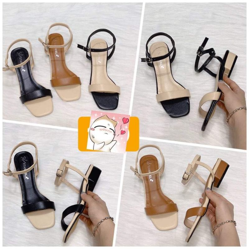 Sandal quai ngang phối màu gót 2 phân