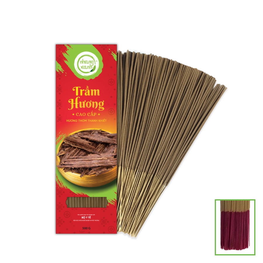 Nhang trầm hương cao cấp Nhang Xanh hộp 500gr 30cm - Hương thơm tự nhiên, dịu ngọt của trầm