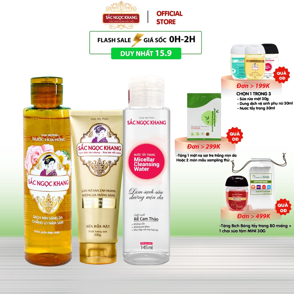 Combo 3 món làm sạch sâu Sắc Ngọc Khang giúp làm sạch bụi bẩn, dầu thừa, bã nhờn, ngừa mụn và tăng thẩm thấu dưỡng chất