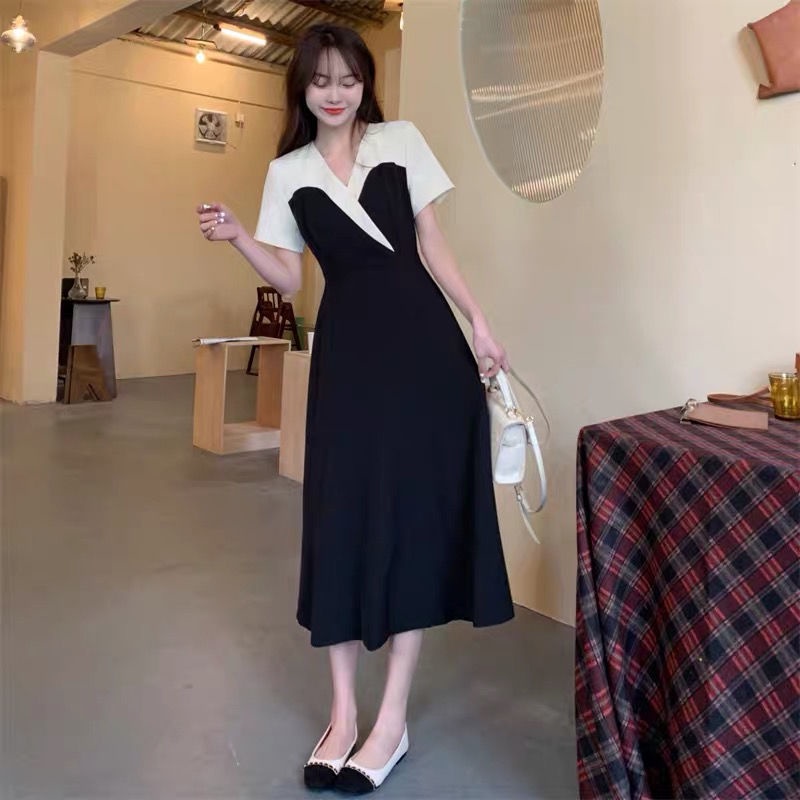 Đầm Chữ A Tay Phồng Cổ Chữ V Nhấn Eo Thời Trang retro Đơn Giản Kiểu Hàn Quốc