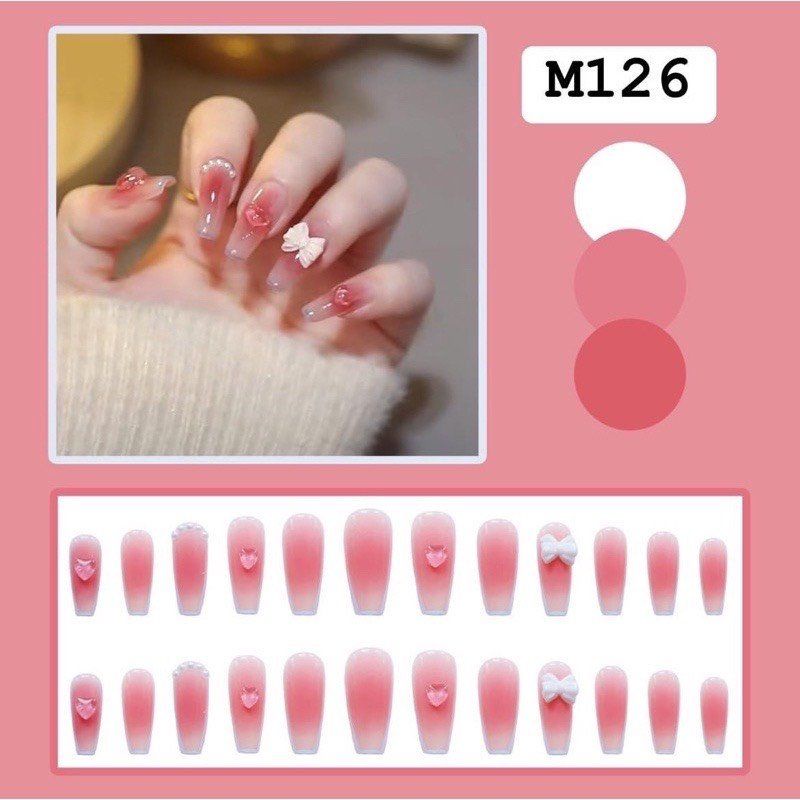 Set 24 móng giả đính charm kèm keo dán móng nhiều kiểu xinh