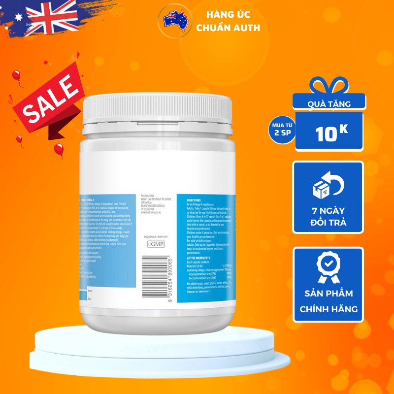Viên uống bổ sung dầu cá Úc Healthy Care Fish Oil 1000mg Omega 3 400 viên