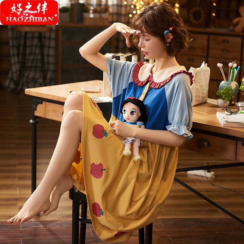 Đầm Ngủ Cotton Tay Ngắn Dáng Dài Kiểu Công Chúa Dễ Thương Cho Nữ | BigBuy360 - bigbuy360.vn
