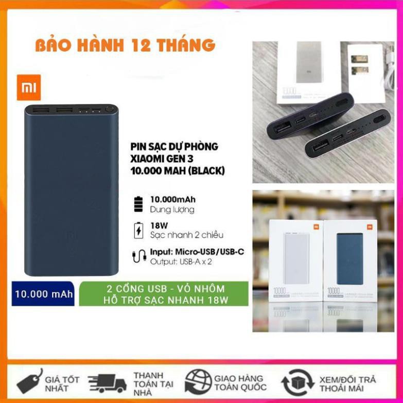 Pin Sạc Dự Phòng Xiaomi 10000mAh Gen 3 New 2020 Sạc Nhanh QC 3.0