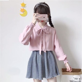 Áo Kiểu Sơ Mi Nữ Cổ Trụ Thắt Nơ Tay Bo Thun Dễ Thương EVA AO 10294