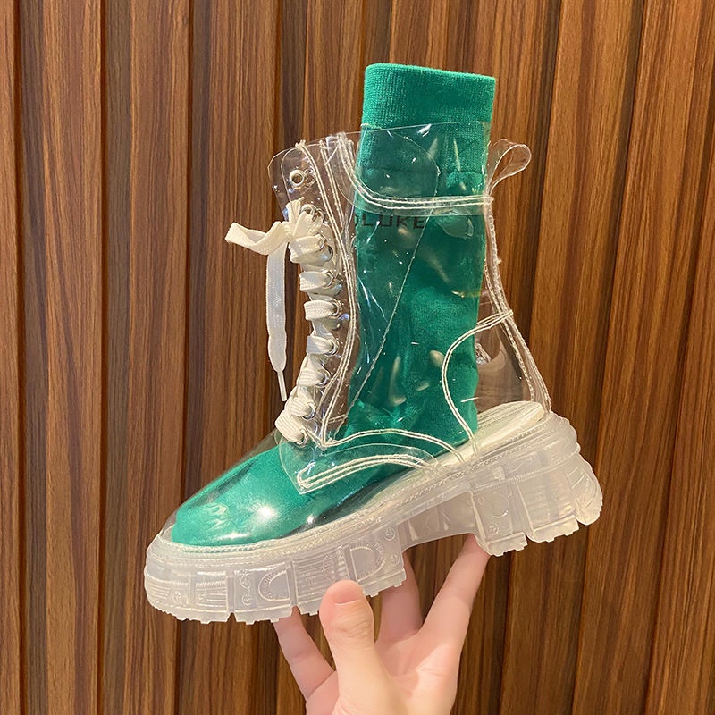 Martin trong suốt Boots Thu và Đông 2022 Mới Thu và Đông Wild Net Red đế dày chiên Boots ngắn đường phố