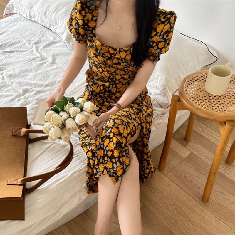 Đầm Perty tay phồng in hoa thiết kế mới thời trang mùa hè dành cho nữ