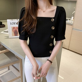 Áo sơ mi nữ tay ngắn cổ vuông phong cách cổ điển cho nữ
