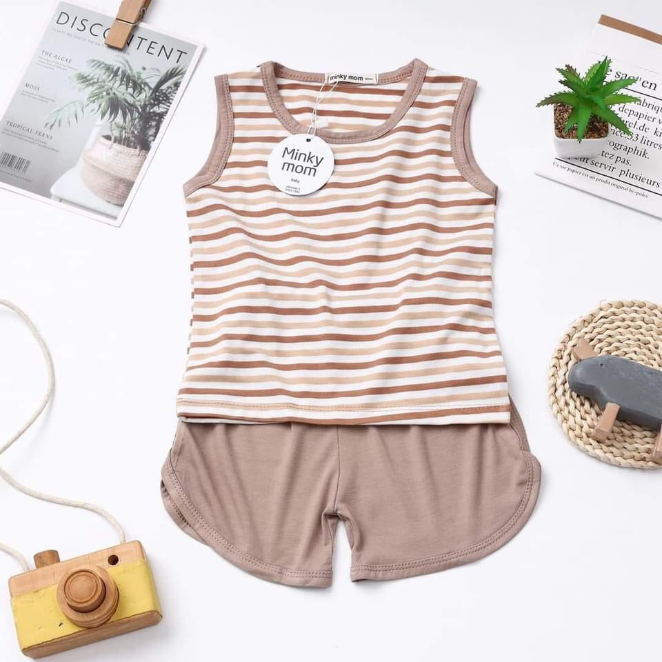 Bộ ba lỗ Minky Mom thun lạnh sọc dệt từ 7-25kg Minky Mom mềm mịn mát cho bé trai bé gái [HÀNG CHUẨN]
