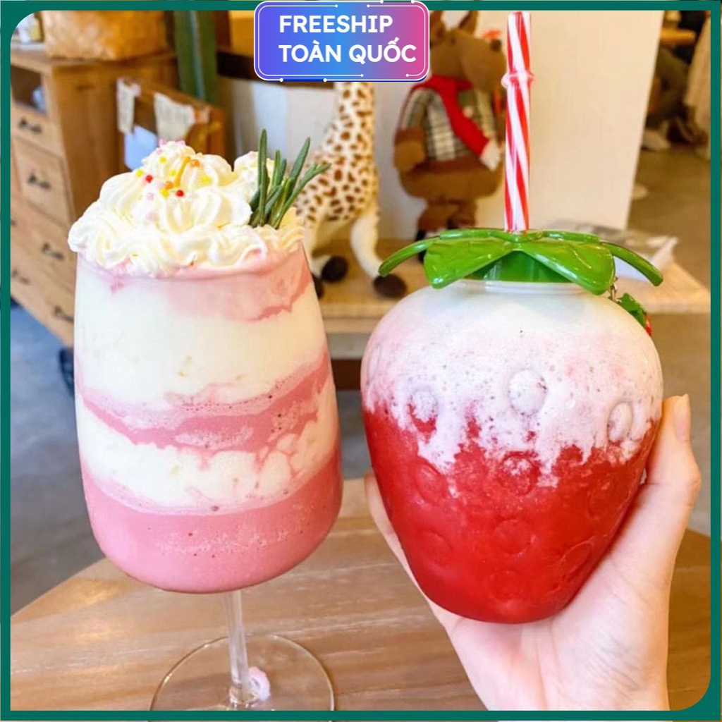 PVN30319 Bình đựng nước nhựa hình quả dâu tây và trái dứa kèm ống hútsiêu xinh 500ml T2 .