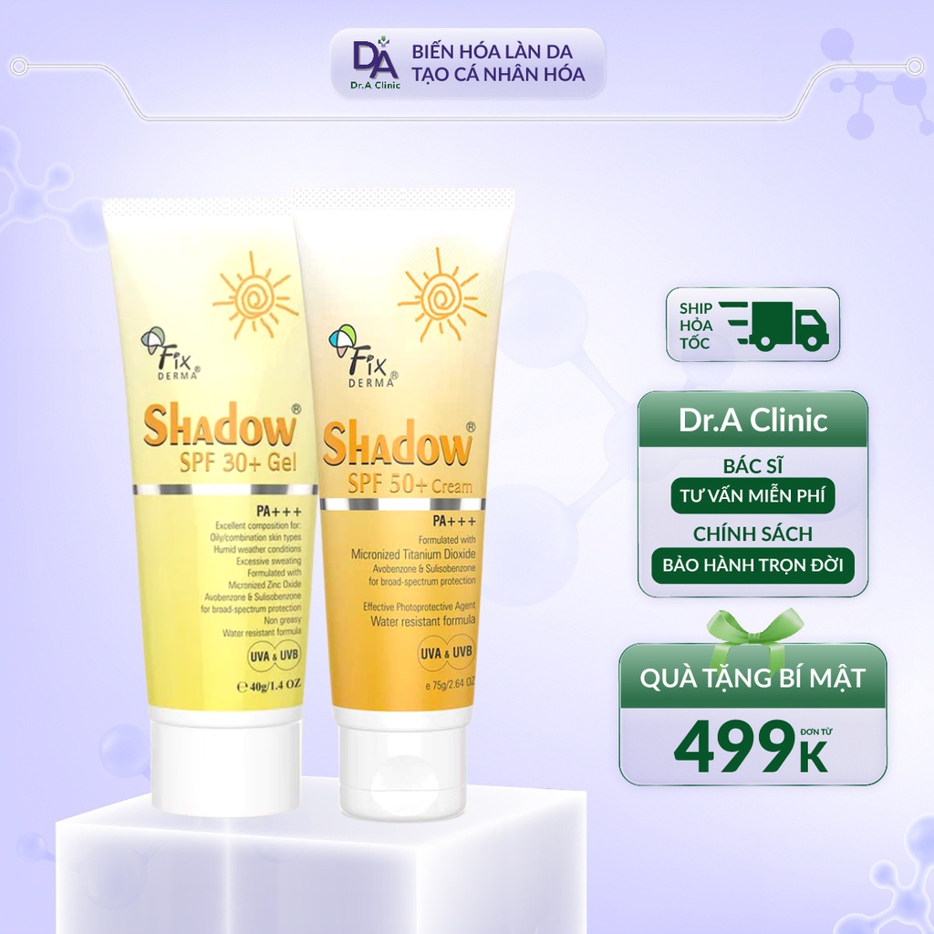 Kem Chống Nắng Shadow Fixderma Chính Hãng Dr.A dùng cho da mặt và toàn thân SPF 30+ và SPF 50+
