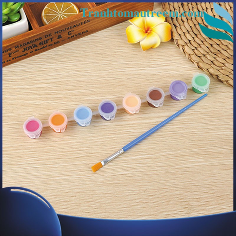Vỉ Màu Nước Acrylic Vẽ Tranh Tô Màu Tô Tượng 8 Màu 2ml và 3ml Kèm Cọ Nhập Khẩu