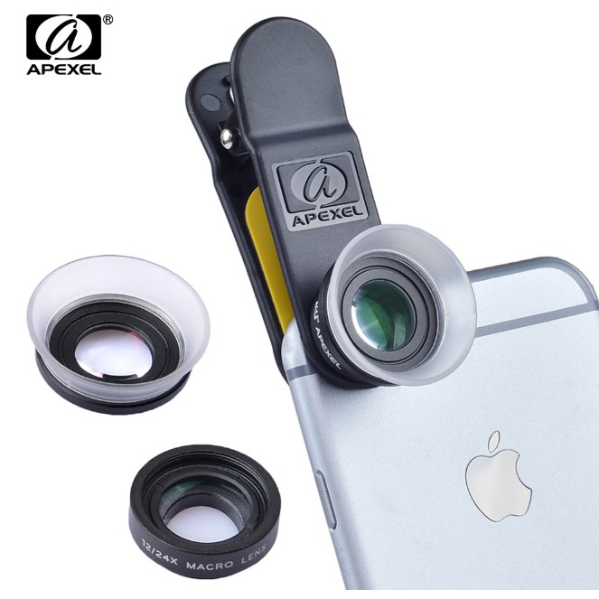 Bộ ống kính,lens apexel chụp ảnh cho điện thoại,chụp macro 12x và 24x